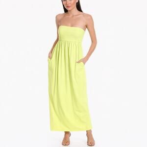 Susana Monaco tube gathered midi dress with side pockets. Pale Lime women S